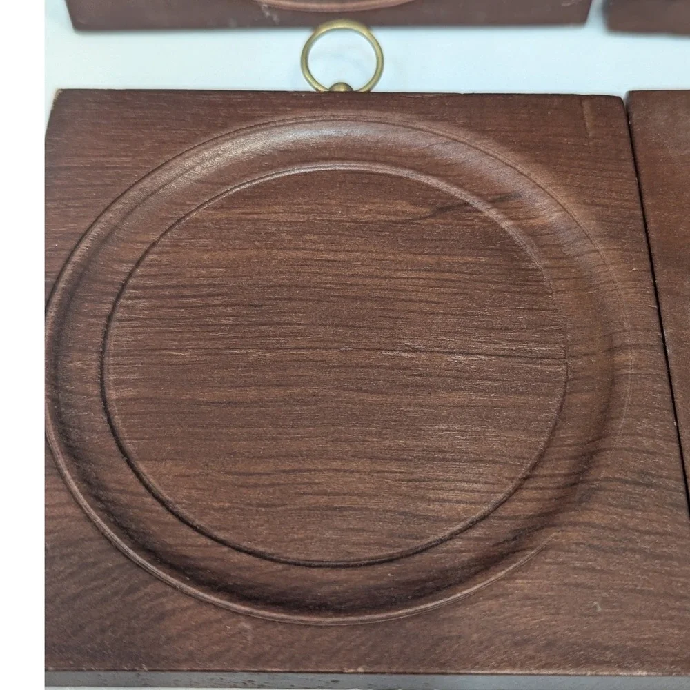 Vintage Ardco Wood Plate Frames Set of 4 Square Wall Hanging Plaque Brown Decor